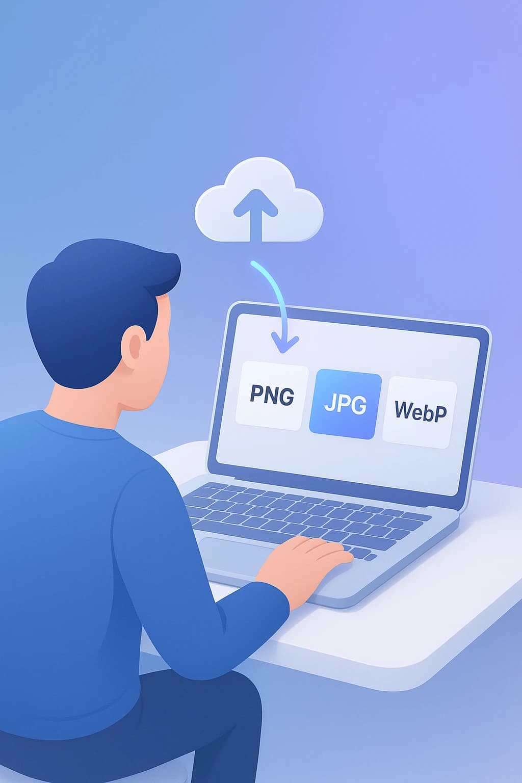 Designer converting images on a laptop